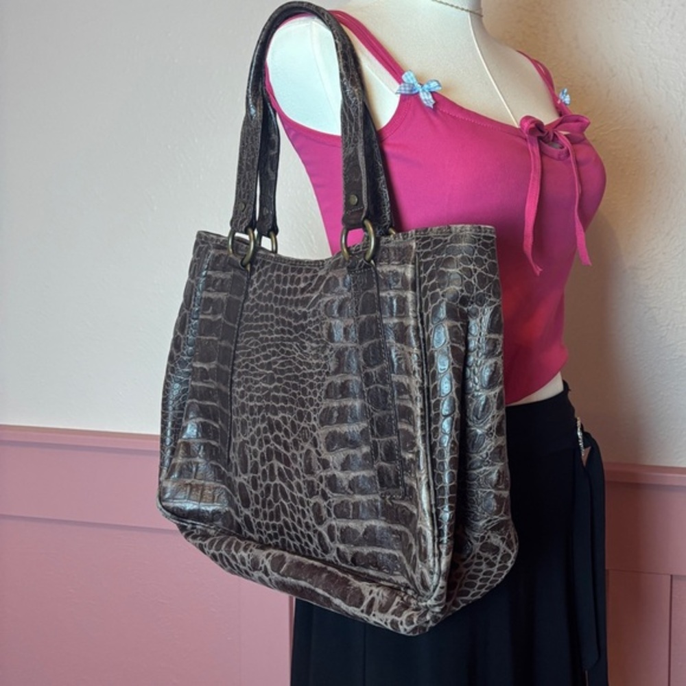 Maurizio Taiuti Vintage Croc Embossed Leather Handbag Handmade in Italy Shoulder